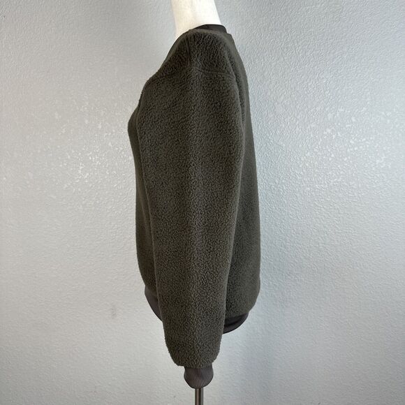 Tentree Womens EcoLoft Boyfriend Crew Sweater S Small Green Teddy Bear Fleece - Picture 3 of 7